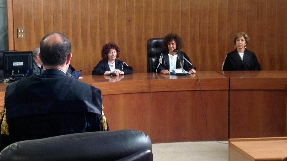 The president of the court Giulia Turri (centre)  at the trial against Italy’s former prime minister. Photograph: Alessandro Garofalo/Reuters