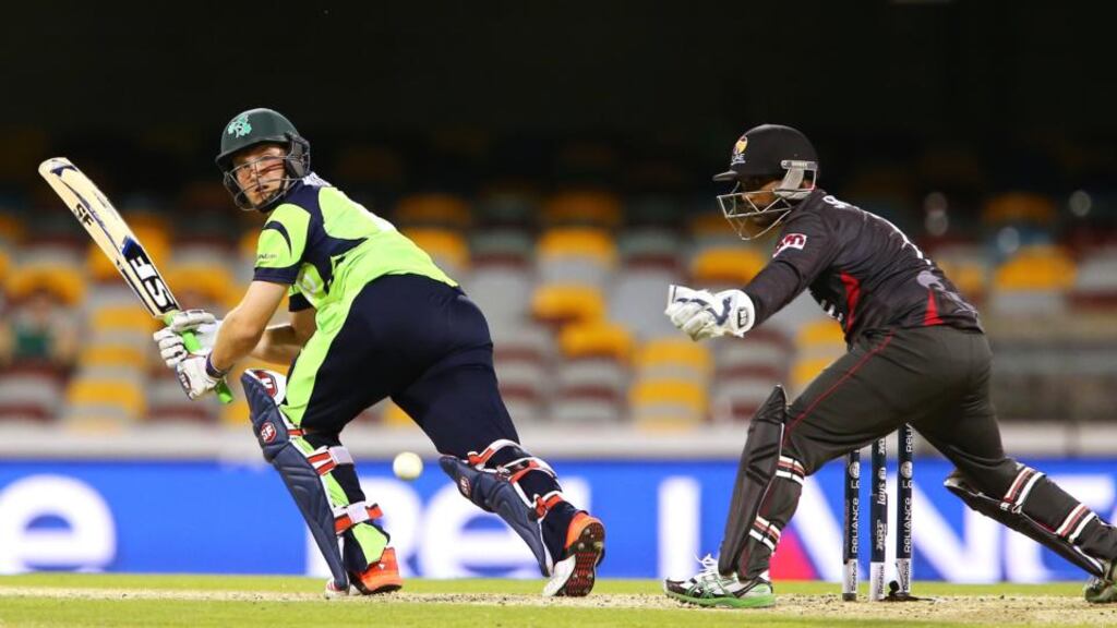 Ireland’s Gary Wilson in action against the UAE during Wednesday’s World Cup Pool B victory at the Gabba, Brisbane Cricket Ground. Photograph: Tertius Pickard/Inpho