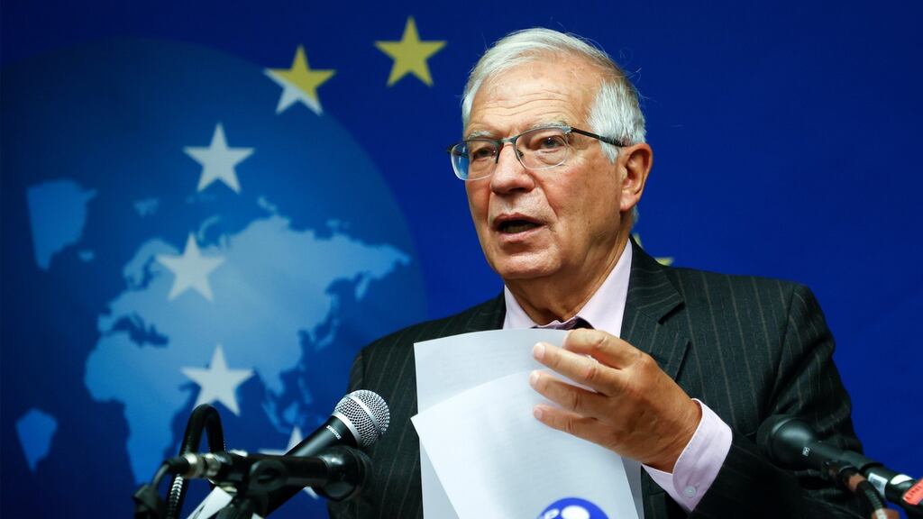 EU foreign affairs chief Josep Borrell at a press conference in New York on Sunday. Photograph: Jason Szenes/EPA
