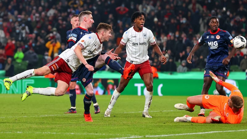 Rory Feely equalises for Bohs. Photo: Ryan Byrne/Inpho