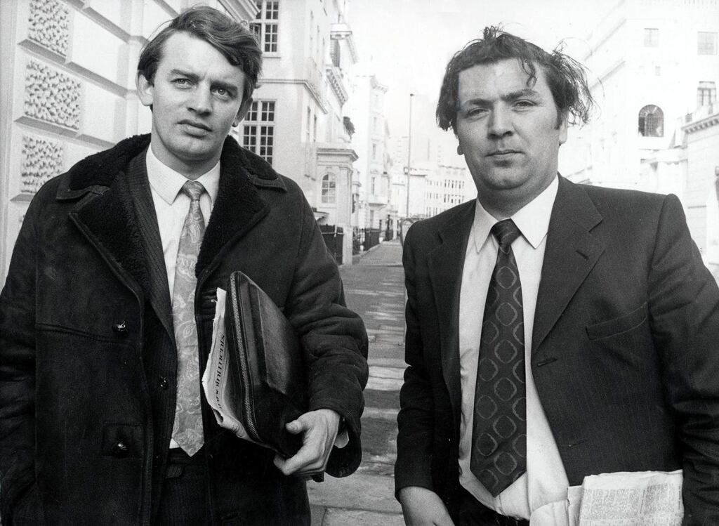 Tánaiste Leo Varadkar, as Fine Gael party leader, began the tributes to Austin Currie in the Dáil. Picture shows Northern Ireland Stormont MPs Austin Currie (left) and John Hume.  Photograph: Bentley Archive/Popperfoto/Getty Images