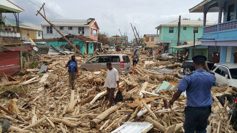 Hurricane Maria smashed into the eastern Caribbean island of Dominica on Tuesday, with its prime minister describing devastating damage as winds and rain from the storm also hit territories still reeling from Irma. Photograph: STR/AFP/Getty Images