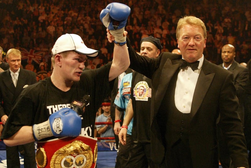 Ricky Hatton and his promoter Frank Warren celebrate victory over Kostya Tszyu in the IBF Light-Welterweight Title. Photograph: Nick Potts/PA Wire