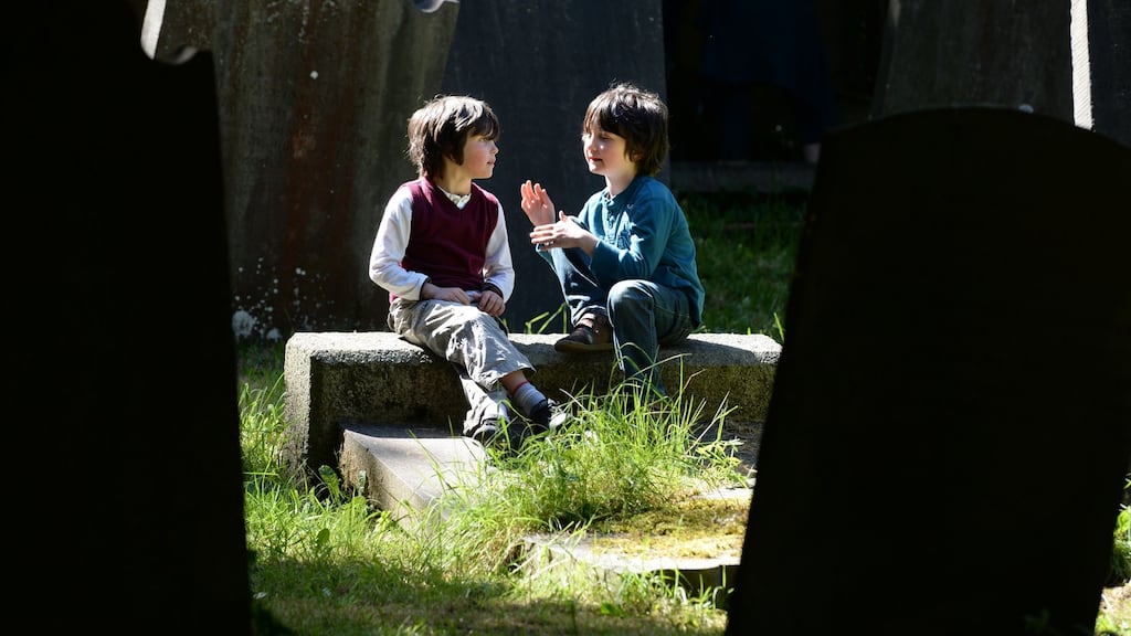 Brothers, Etienne (left) and Sabastien Licciardi, from Inchicore at the reopening of Goldenbridge cemetery on St Vincent’s Street, Inchicore, Dublin 8, and annual Daniel O’Connell commemoration. Photograph: Dara Mac Dónaill
