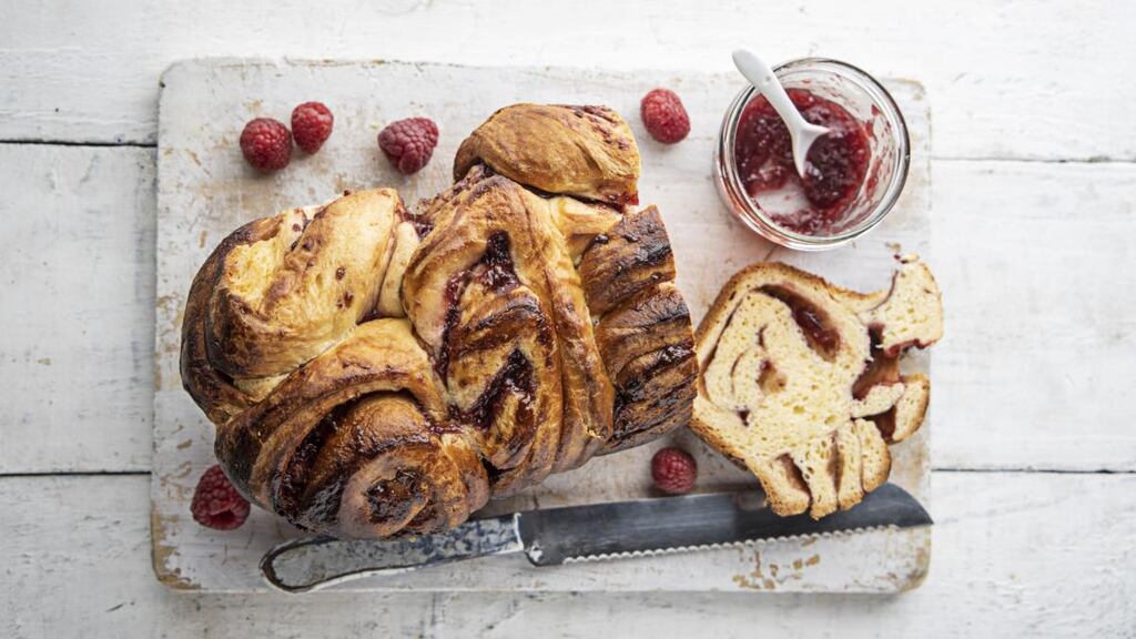 Delicious: raspberry brioche loaf. Photograph: Harry Weir