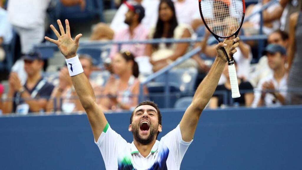 Croatia’s Marin Cilic celebrates after defeating Roger Federer of Switzerland during their men’s singles semi-final at the US Open in New York. Photograph: Streeter Lecka/Getty Images