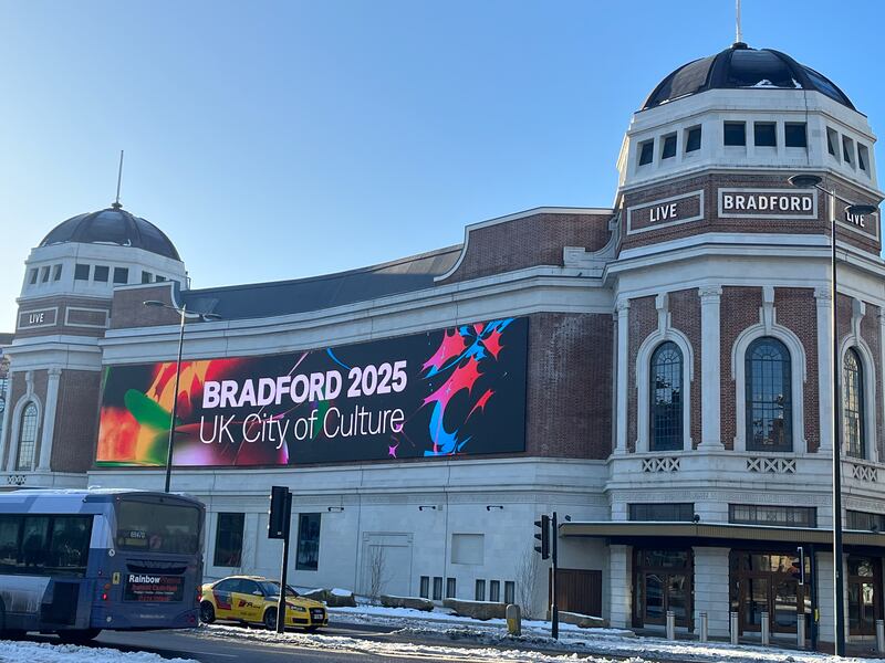 The newly-revamped Bradford Live venue advertises the City of Culture status that it will not be a part of. The venue lies empty because the council has been unable to find an operator. Photograph: Mark Paul