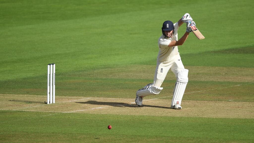 England batsman Zak Crawley plays a shot during the fifth day of the second Test against Pakistan at the Ageas Bowl. Photograph: Gareth Copley/Getty Images for ECB