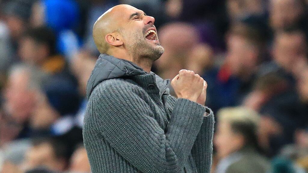 Manchester City’s Catalan manager Pep Guardiola is aiming for a historic quadruple. Photograph: Getty Images
