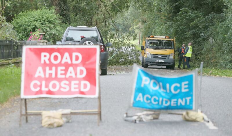 A road that was closed after an incident at Slieve Gullion forest park near Newry, Co Down. Photograph:
Brian Lawless/PA