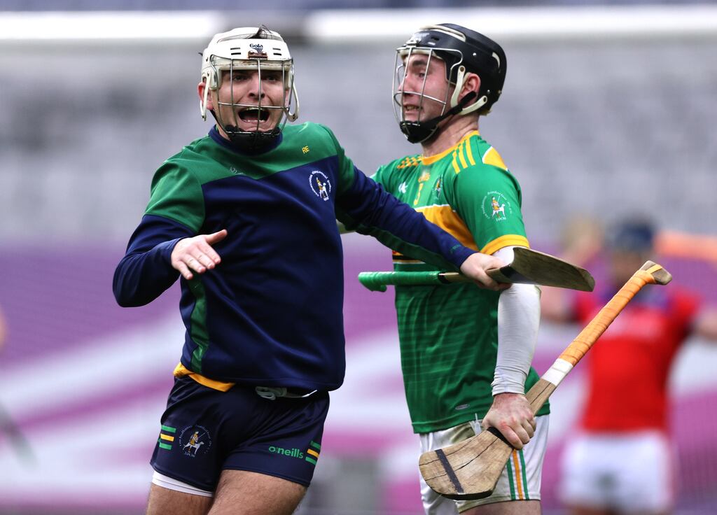 Dunloy Cuchullains's Ryan Elliott and Ryan McGarry celebrate the final whistle.
Mandatory Credit ©INPHO/Tom Maher