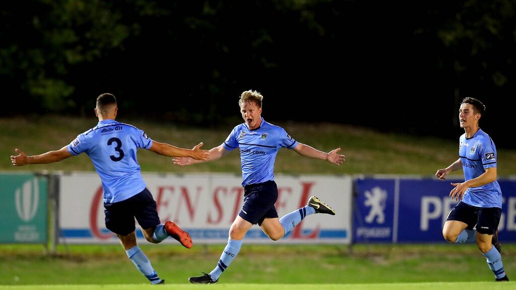 UCD’s Timmy Molloy celebrates scoring their second goal of the game during the recent FAI Cup win over Waterford. Photo: Ryan Byrne/Inpho