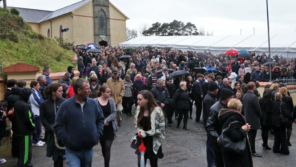 Mourners at the funeral of Karen Buckley who was murdered in Glasgow. Her funeral took place at the Church of St Michael the Archangel in Analeentha in Mourneabbey, Co Cork. Photograph: Colin Keegan/Collins Dublin