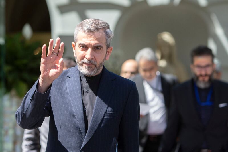 Iran's chief nuclear negotiator Ali Bagheri Kani waving after talks at the Coburg Palais, the venue of the Joint Comprehensive Plan of Action in Vienna, Austria, on August 4th, 2022. Photograph: Alex Halada/AFP/Getty