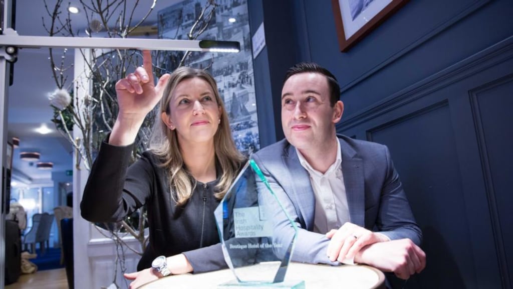 Dyson hotel: Magdalena Ruda of the Blue Haven in Kinsale, which uses the company’s lighting, among other products, with Daniel Wolverson of Dyson Ireland