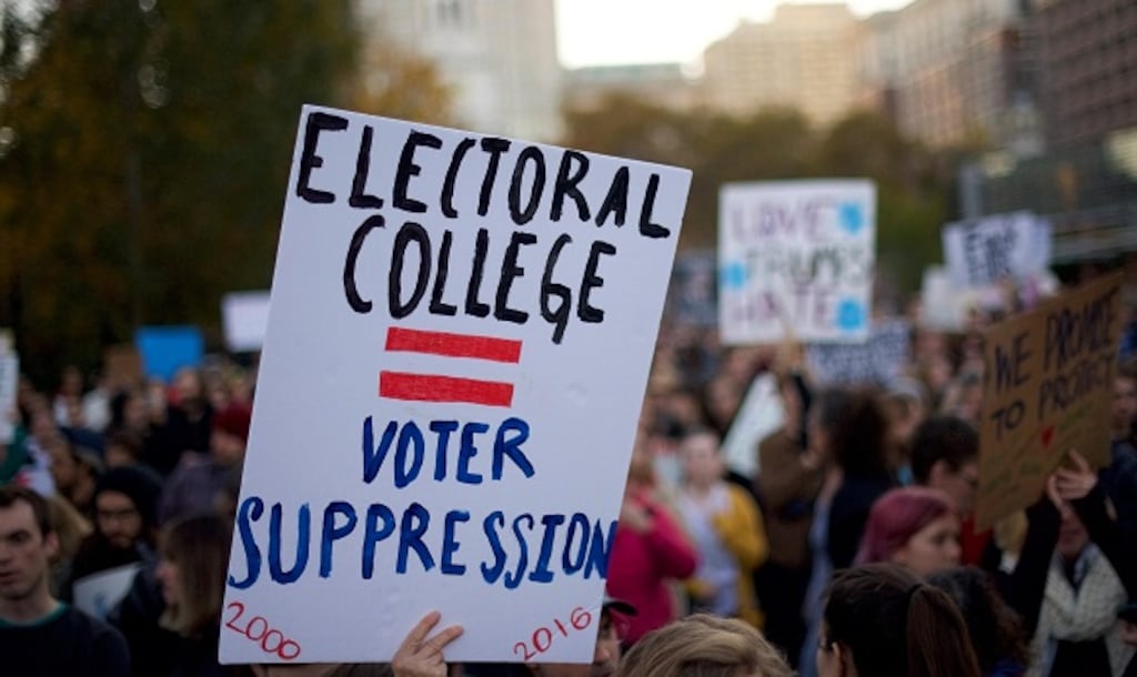 Many passionate Clinton supporters hold onto a last shred of hope that the electors will elect the Democratic Party nominee who won the popular vote. Photograph: Mark Makela/Getty Images