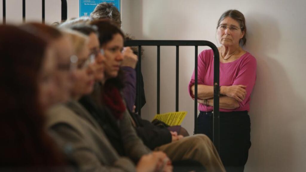 Dr Micheline Sheehy Skeffington before addressing students, including members of the NUIG Feminists Society, at the Siobhan McKenna Lecture Theatre. Photograph: Joe O’Shaughnessy