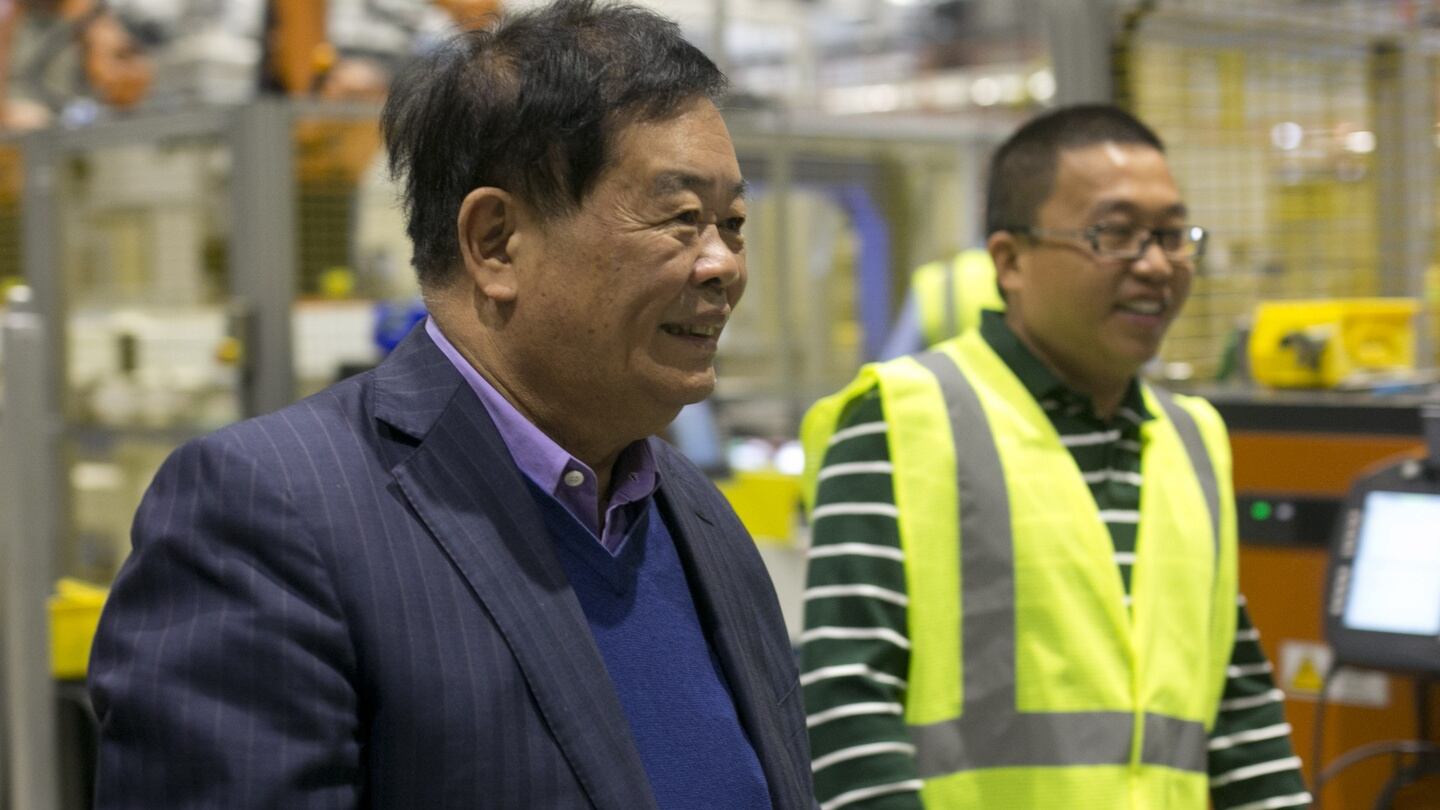 Cho Tak Wong, chairman (left) and Jimmy Wang, vice president, at Fuyao Glass in Moraine, Ohio. Photograph: Andrew Spear for The Washington Post/Getty Images)