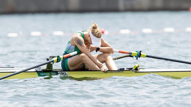 Sanita Puspure dejected after her race. Photo: Morgan Treacy/Inpho