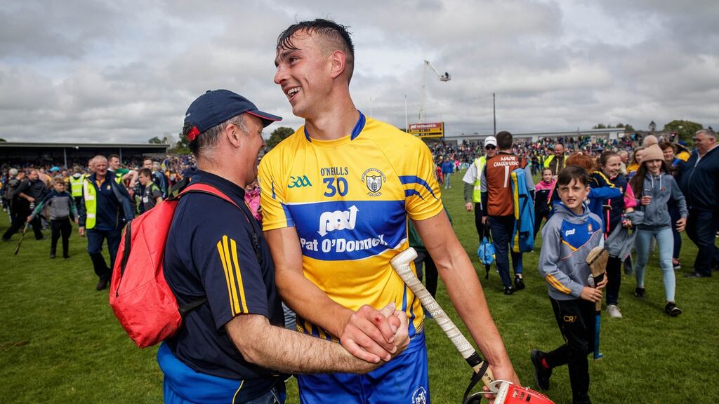 Clare’s Peter Duggan celebrates after their Munster SHC win over Limerick. Photo: Ryan Byrne/Inpho