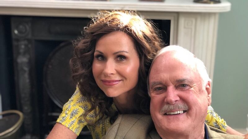 Minnie Driver and John Cleese on the set of Speechless.