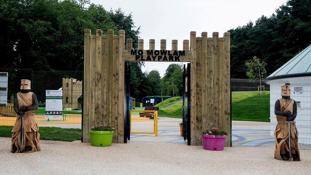 The entrance to the newly reopened Mo Mowlam play park at the Stormont estate in Belfast. Photograph: Liam McBurney/PA Wire