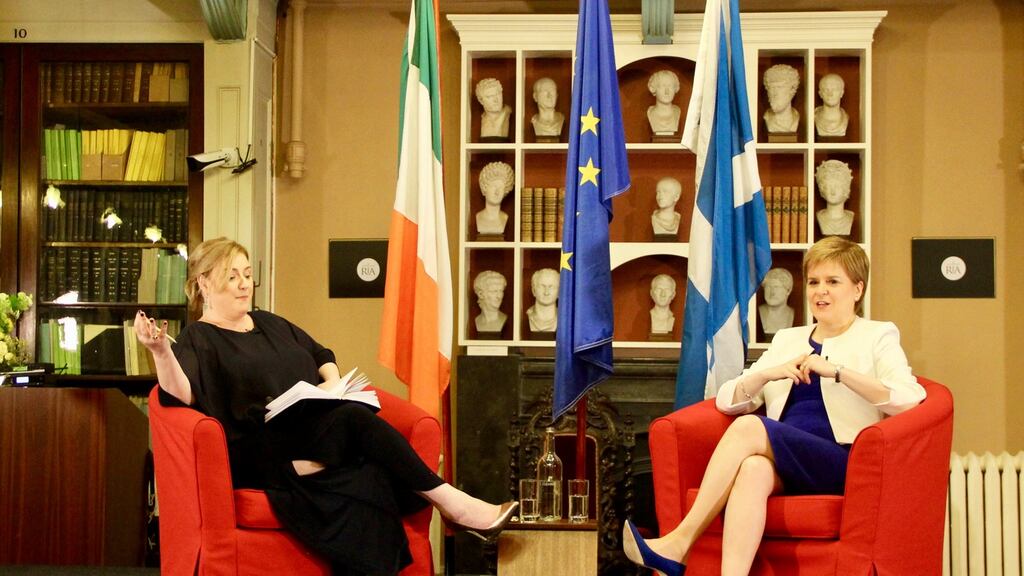 Scottish First Minister Nicola Sturgeon at a public interview in the Royal Irish Academy conducted by journalist Dearbhail McDonald.