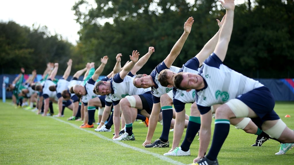 Ireland rugby squad training in Newport, Wales. Coach Joe Schmidt believes game against France will be decided on tiniest of margins. Photograph: Dan Sheridan/Inpho