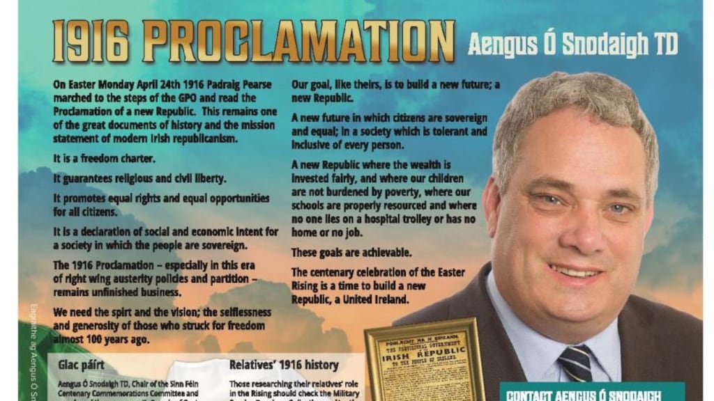 Aengus Ó Snodaigh’s leaflet: “Some people have been asking for more copies and looking to send them abroad to friends and relatives”