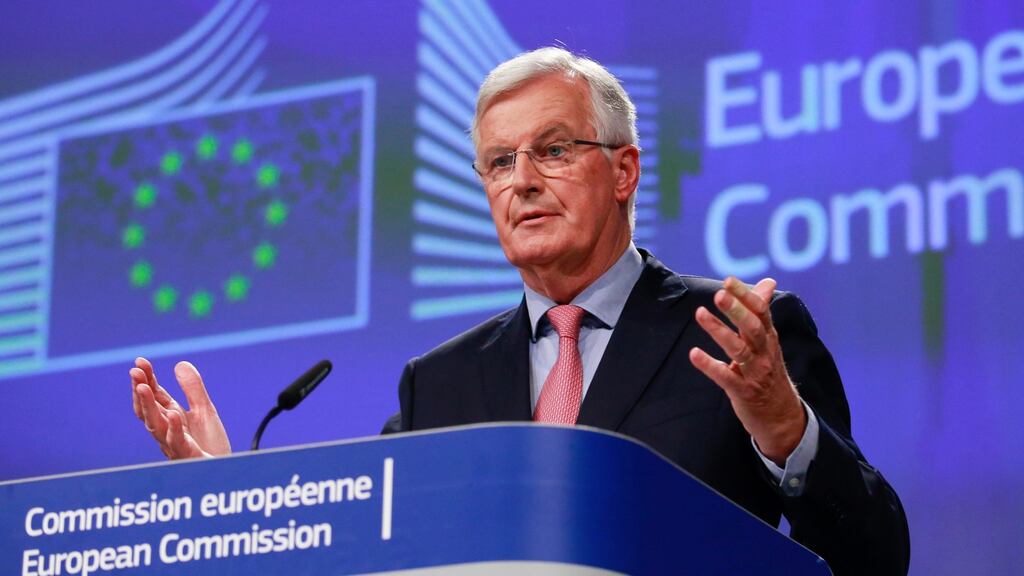 European Union chief Brexit negotiator Michel Barnier speaks during a media conference at EU headquarters in Brussels on Friday. Photograph: Olivier Hoslet/Pool Photo via AP