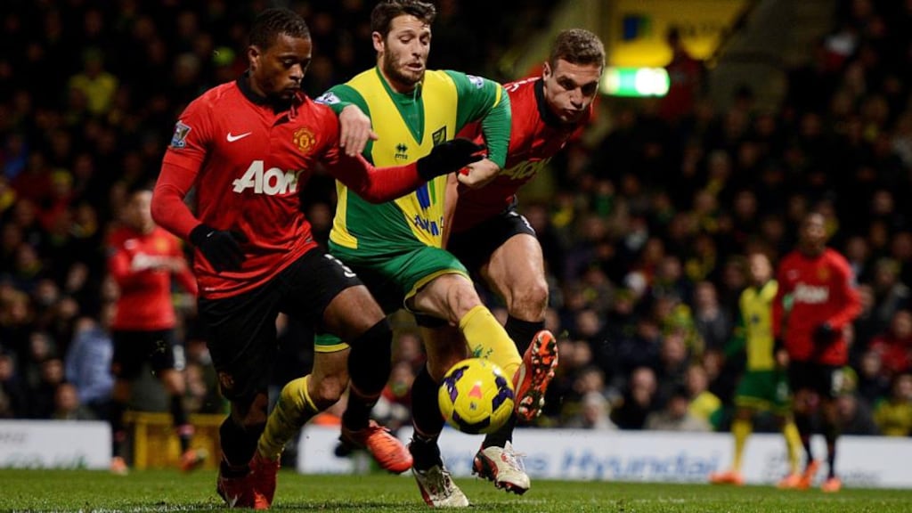 It doesn’t look like Wes Hoolahan (centre) will be leaving Norwich City to join Aston Villa after all as Canaries manager Chris Hughton affirmed yesterday the Republic of Ireland midfielder was very much part of his plans for the club. Photograph: Michael Regan/Getty Images
