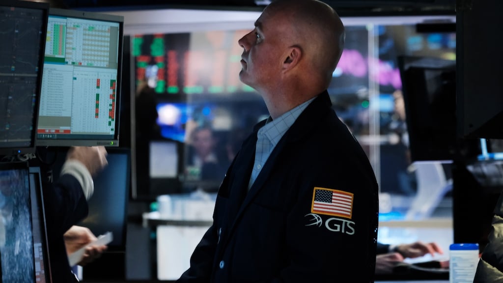 The New York Stock Exchange. The S&P 500 was trading largely flat on Monday as gains in Tesla were offset by declines in bank and energy shares, ahead of the first face-to-face peace talks between Ukraine and Russia in more than two weeks.