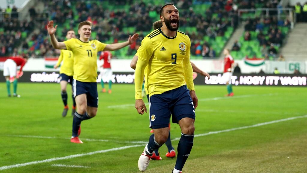 Scotland’s Matt Phillips celebrates scoring at the Groupama Arena, Budapest. Photograph: PA