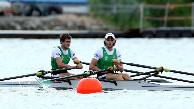 Richard and Eugene Coakley pictured during the Beijing Olympic qualification regatta in 2008. Photograph: Morgan Treacy/Inpho