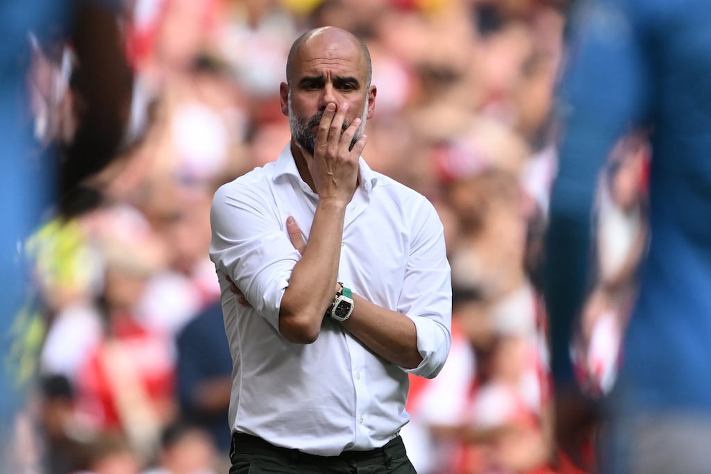 Pep Guardiola believes it will be impossible for Manchester City to repeat last season’s treble. Photograph: Justin Tallis/AFP via Getty Images