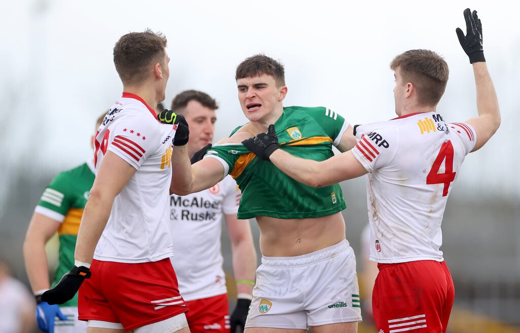 Tyrone’s Conn Kilpatrick and Cormac Quinn clash with Séan O'Shea of Kerry. Photograph: James Crombie/Inpho