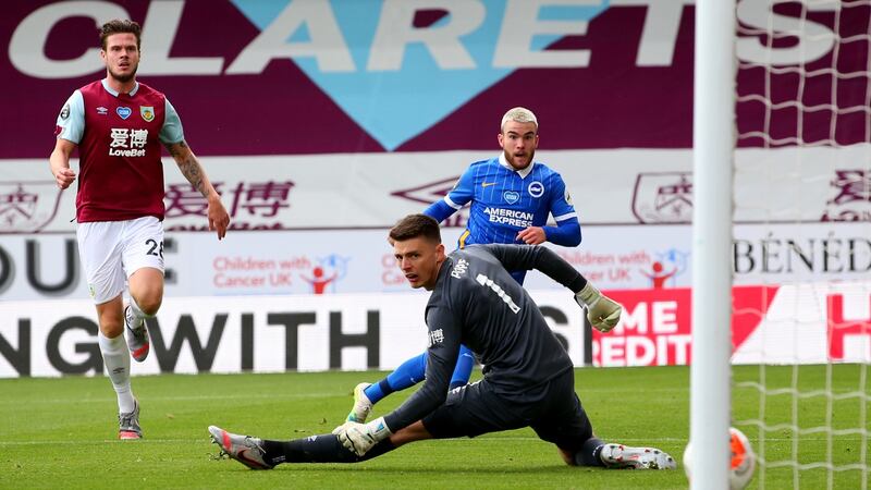 Aaron Connolly scores for Brighton against Burnley in July. Photograph: Alex Livesey/Getty