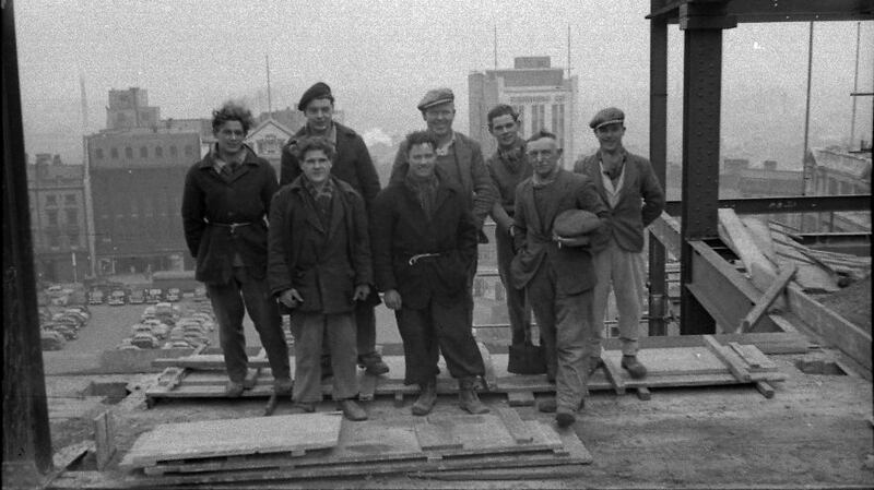 Irish construction workers on the roof of the Britannia building in Birmingham. Photograph: courtesy of the Cowan family