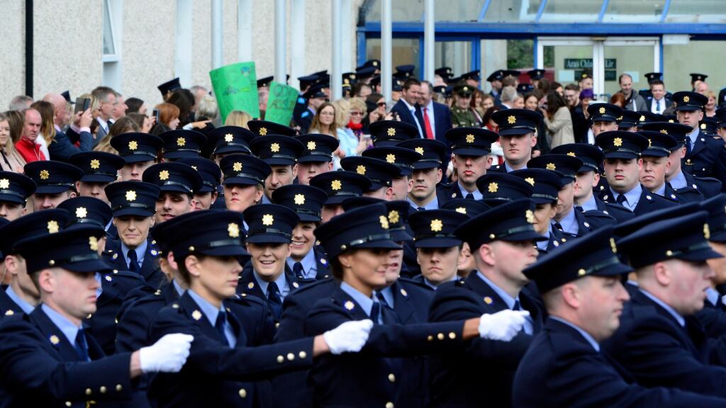 Garda recruits during the passing out parade at the Garda College in Templemore earlier this week. Photograph: Cyril Byrne