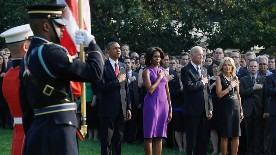 US President Barack Obama honours the 12th anniversary of the September 11th 2001 attack on the United States on the South Lawn of the White House in Washington. Photograph: Larry Downing/Reuters