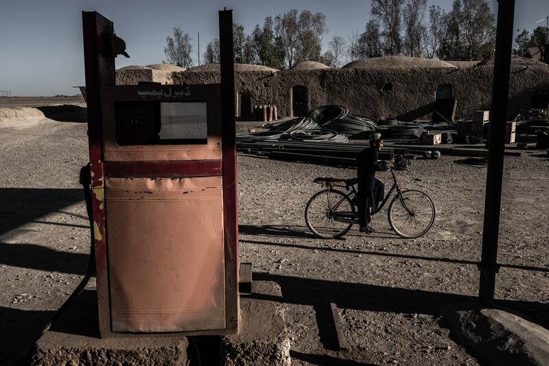 The last working fuel pump at a depot operated by Abdul Khaliq, who once prospered from fixing and selling the water pumps that enabled southwest Afghanistan’s arid Bakwa district to become a hub of the drug trade, in Shagai on April 22nd, 2023. Photograph: Bryan Denton/The New York Times