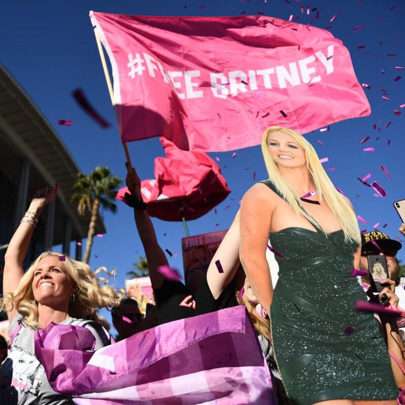 #FreeBritney: Britney Spears fans outside court in Los Angeles last Friday. Photograph: Patrick T Fallon/AFP via Getty