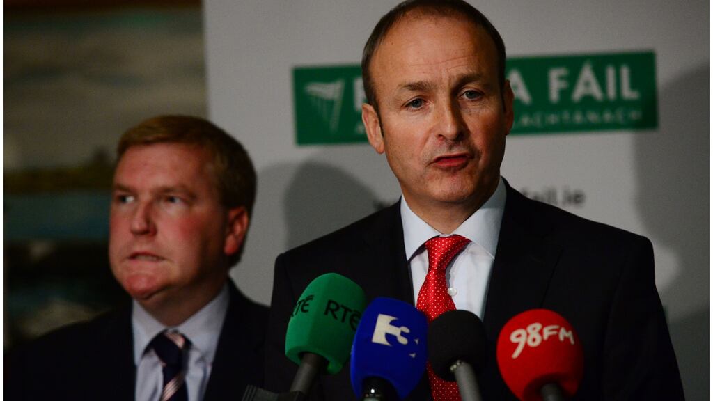Fianna Fáil finance spokesman Michael McGrath and party leader Micheál Martin: McGrath rejected the idea of an opening bid in an election auction. Photograph: Bryan O’Brien/The Irish Times