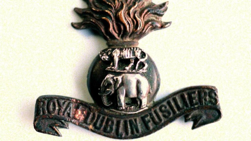 Badge of the Royal Dublin Fusiliers. Former British defence secretary John Hutton has written a book on the RDF’s surrender at St Quentin during the first World War.  Photograph: Paddy Whelan/Irish Times