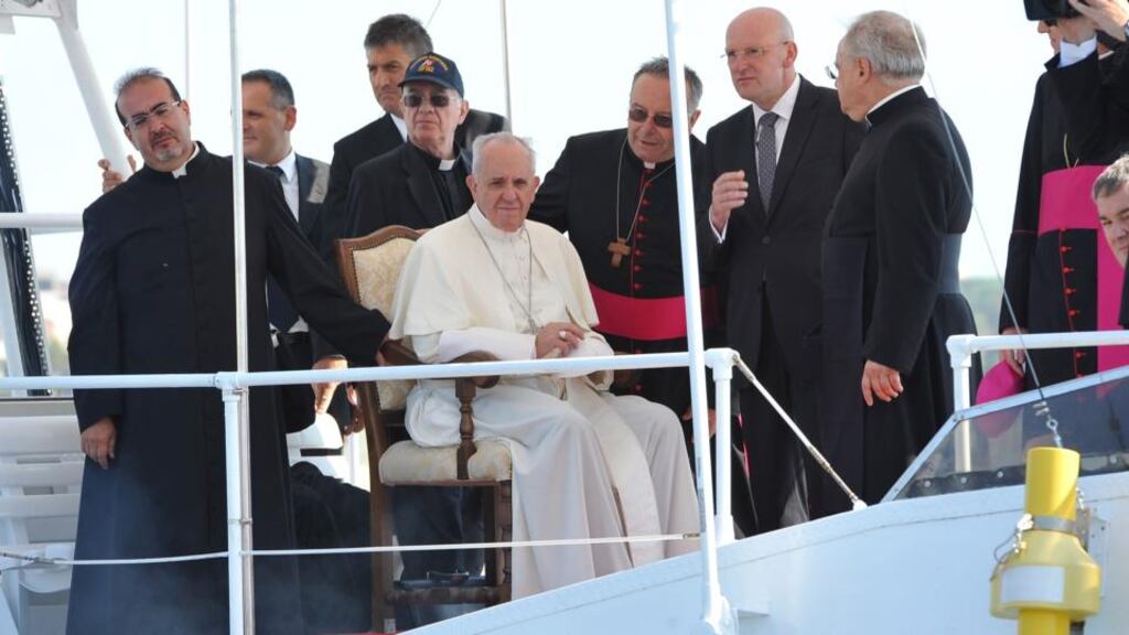 Pope Francis on his way to the island of Lampedusa this week. His publication in his name of the work of his predecessor reminds us that it is the witness of others that enables us to know anything. Photograph: Getty Images