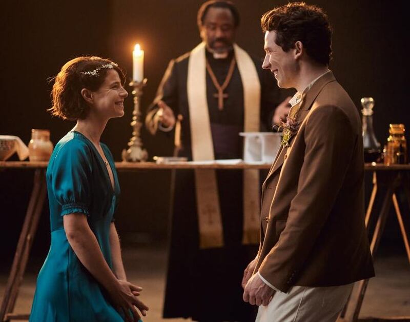 Jessie Buckley with Josh O’Connor and Lucian Msamati in the National Theatre’s Romeo & Juliet. Photograph: Rob Youngson/Sky Arts