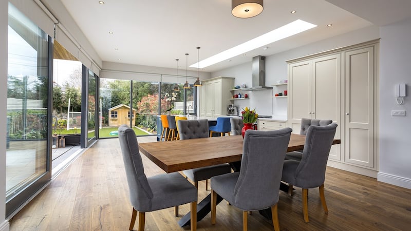 The open-plan kitchen and dining area.