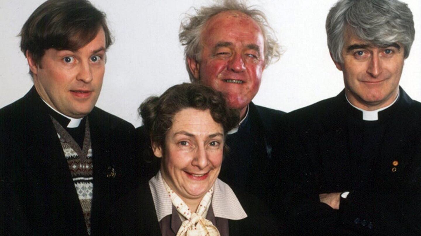 Father Ted’s cast, including Mrs Doyle, a sexually obsessed but repressed domestic drudge