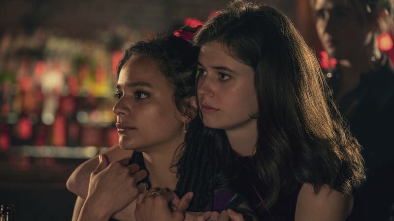 Sasha Lane and Alison Oliver in Conversations with Friends. Abrahamson cast American actress Lane as Bobbi because “there aren’t a lot of people who are charismatic in that very particular and quiet way that she is”.