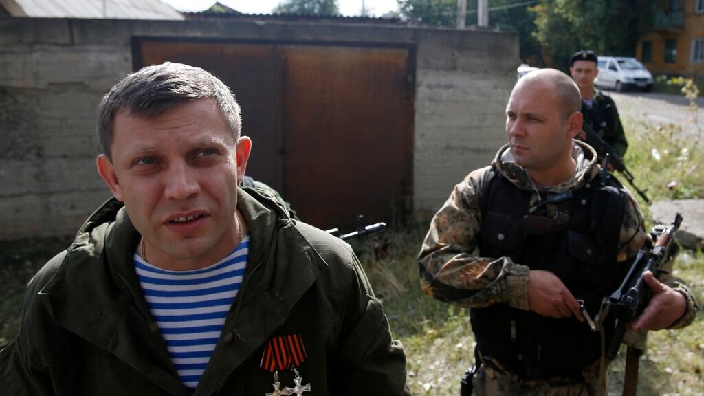 Alexander Zakharchenko, left, the leader of pro-Russian rebels in Donetsk, was killed in a bomb attack last Friday. Photograph: Darko Vojinovic/AP Photo